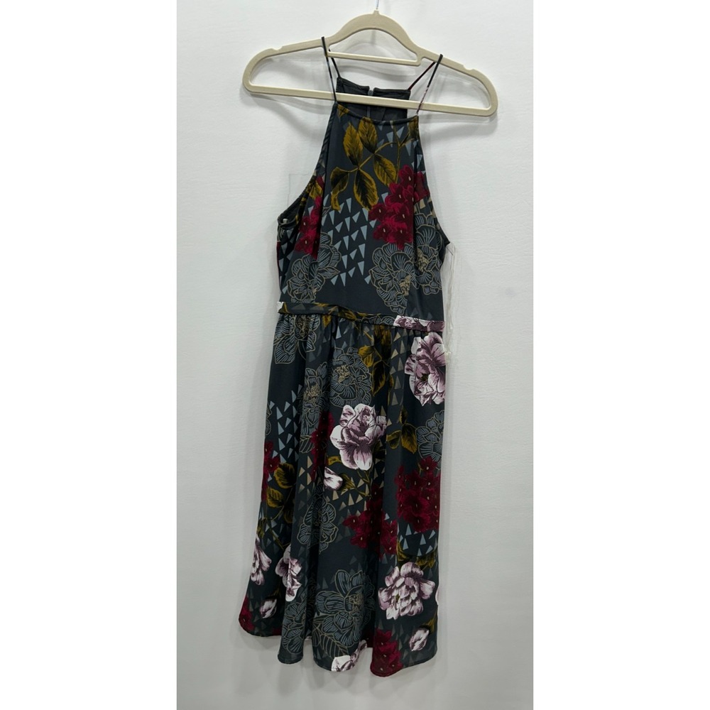 Everly Dress Womens Small Floral Halter A-Line Sleeveless Summer Midi Strappy‎